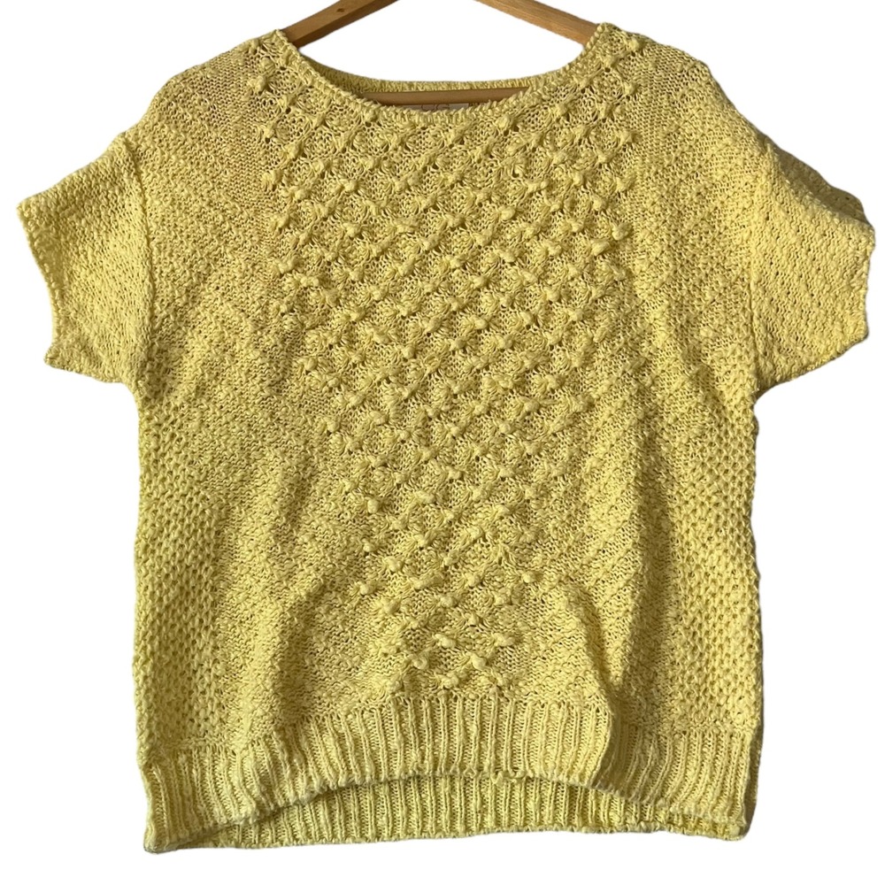 Vtg Career Guild Knit Top Women's Short Sleeve‎ Textured Yellow Casual